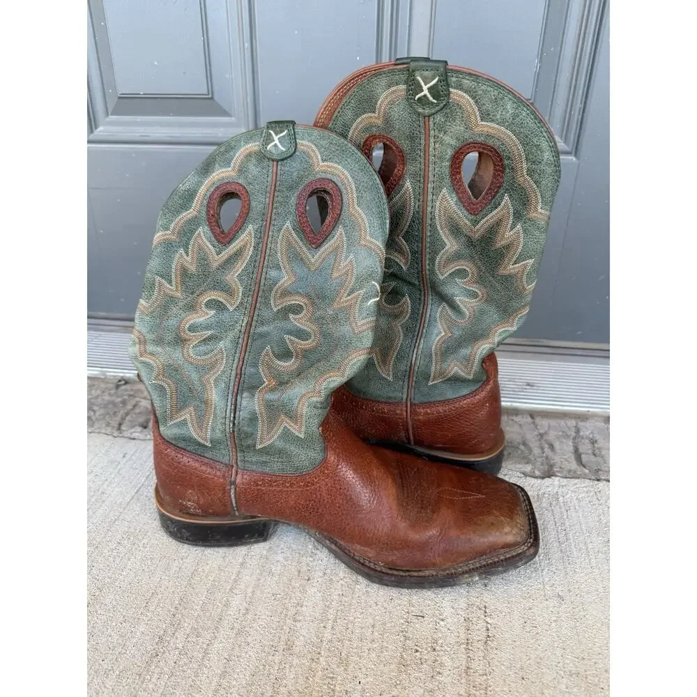 Twisted X 14 Inch Western Square Toe Cowboy Leather Boots, Size 10.5 EE
